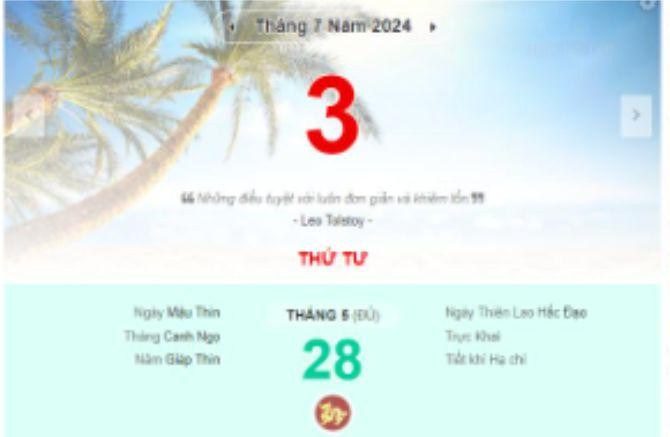 Lịch âm hôm nay - Xem lịch âm ngày 3/7