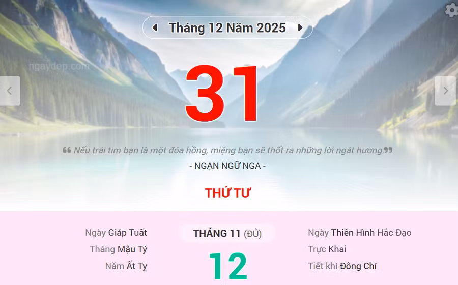 Lịch âm 31/12 - Xem lịch âm ngày 31/12