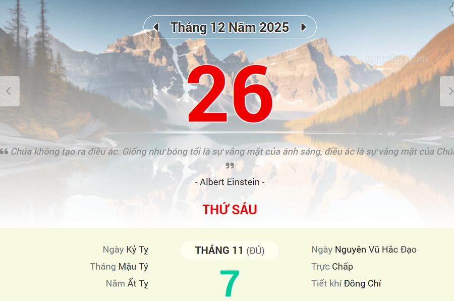 Lịch âm 26/12 - Xem lịch âm ngày 26/12
