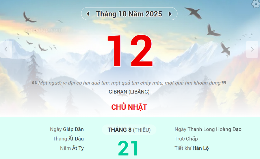 Lịch âm 12/10 - Xem lịch âm ngày 12/10