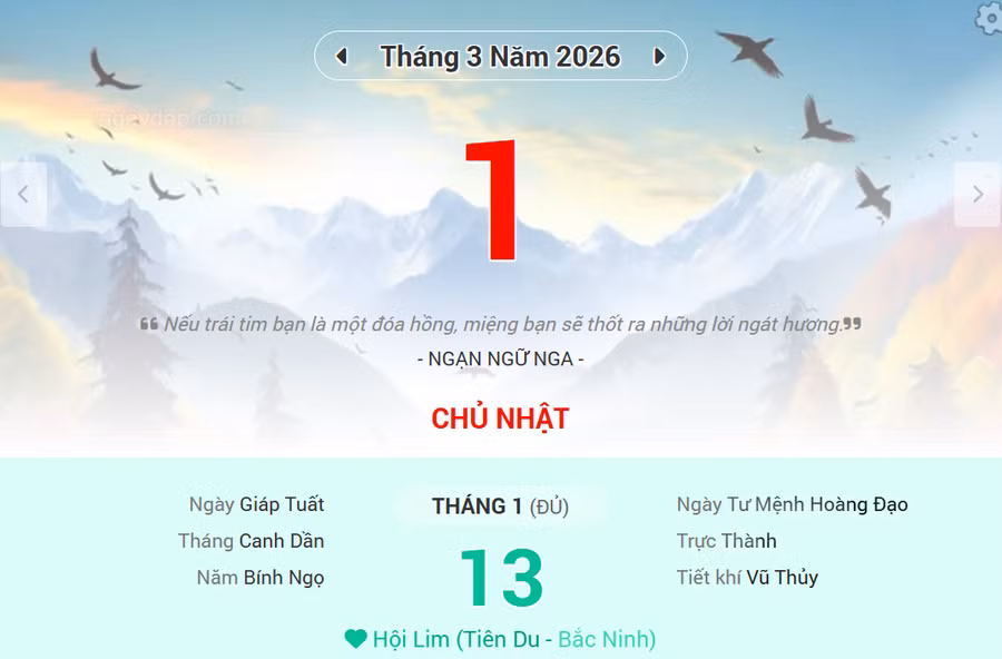Lịch âm 1/3 - Xem lịch âm ngày 1/3