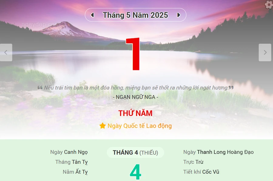 Lịch âm 1/5 - Xem lịch âm ngày 1/5