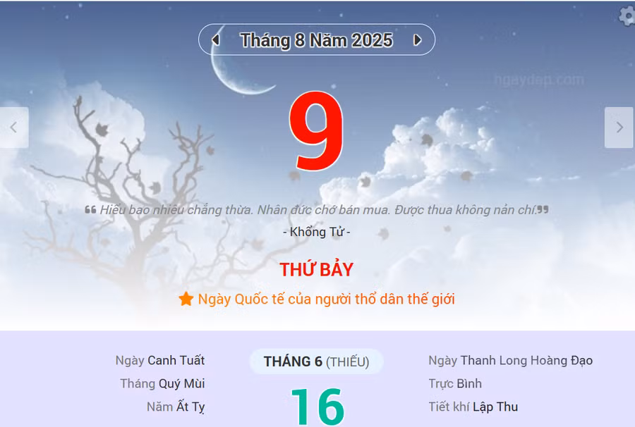 Lịch âm 9/8 - Xem lịch âm ngày 9/8