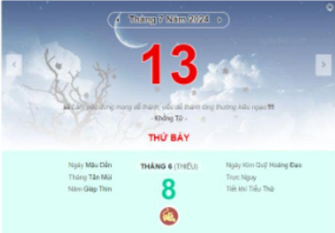 Lịch âm hôm nay - Xem lịch âm ngày 13/7