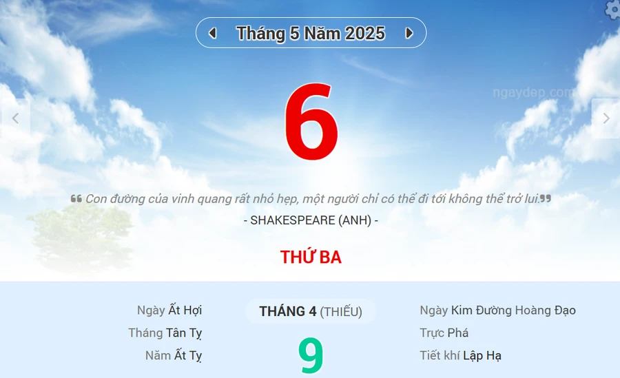 Lịch âm 6/5 - Xem lịch âm ngày 6/5
