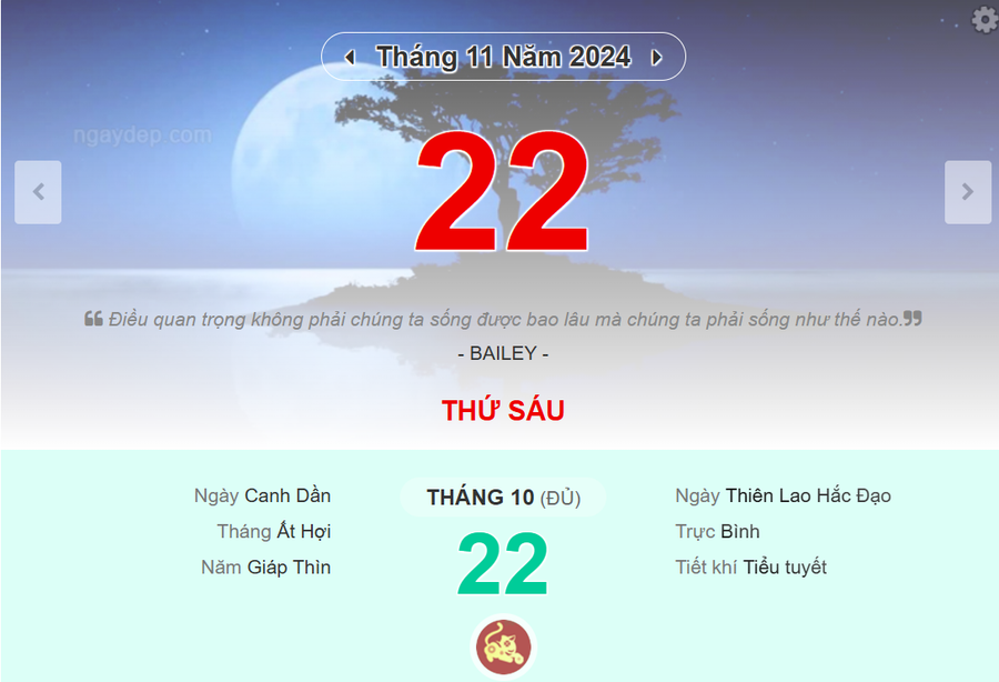 Lịch âm 22/11 - Xem lịch âm ngày 22/11