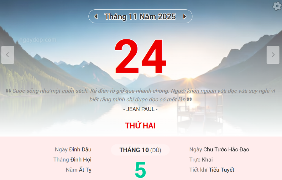 Lịch âm 24/11 - Xem lịch âm ngày 24/11