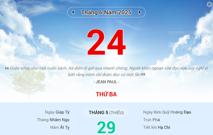 Lịch âm 24/6 - Xem lịch âm ngày 24/6