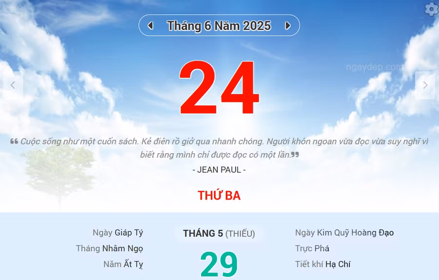 Lịch âm 24/6 - Xem lịch âm ngày 24/6