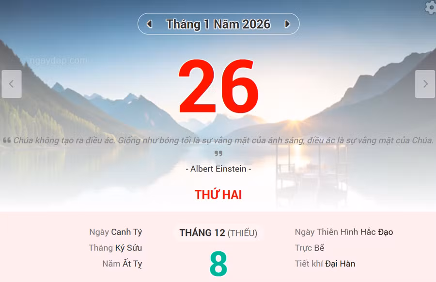 Lịch âm 26/1 - Xem lịch âm ngày 26/1/2026