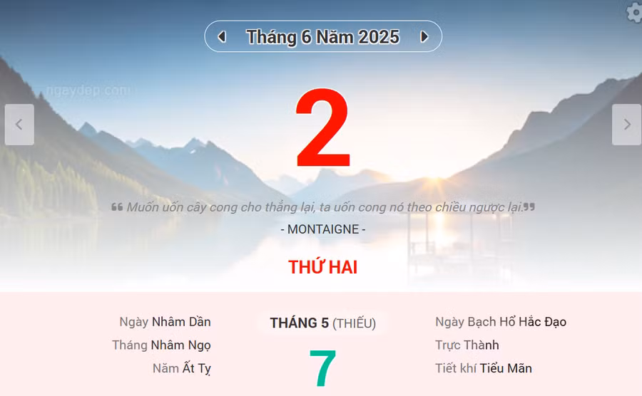 Lịch âm 2/6 - Xem lịch âm ngày 2/6