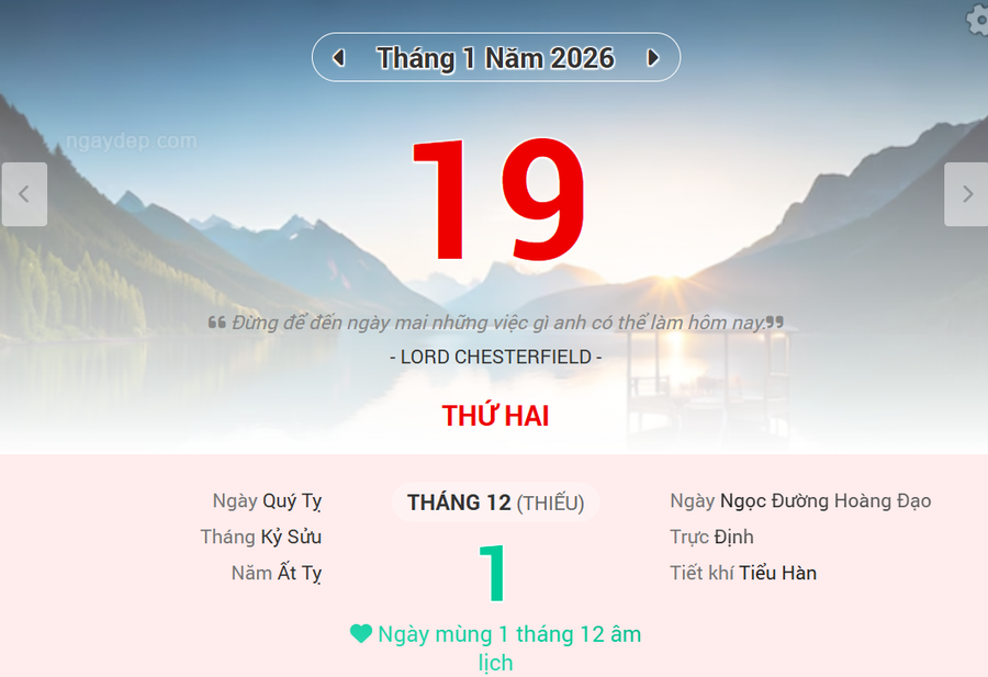 Lịch âm 19/1 - Xem lịch âm ngày 19/1/2026