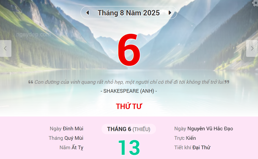 Lịch âm 6/8 - Xem lịch âm ngày 6/8