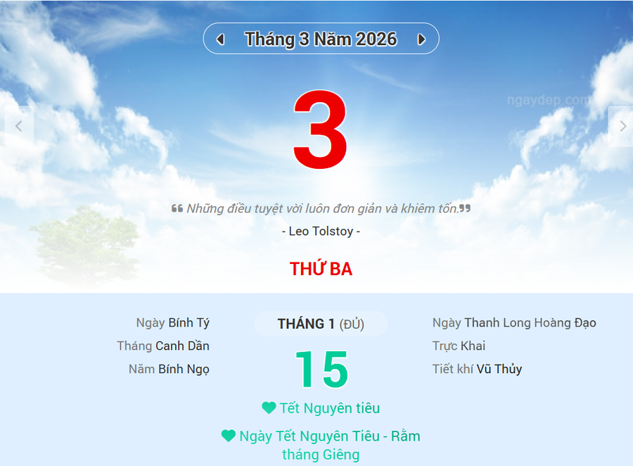 Lịch âm 3/3 - Xem lịch âm ngày 3/3