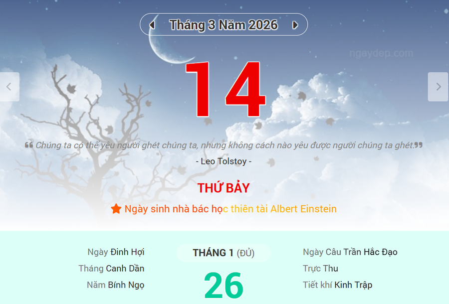 Lịch âm 14/3 - Xem lịch âm ngày 14/3