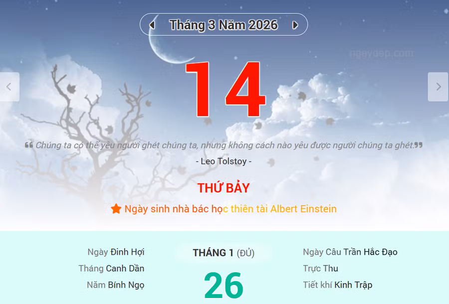Lịch âm 14/3 - Xem lịch âm ngày 14/3