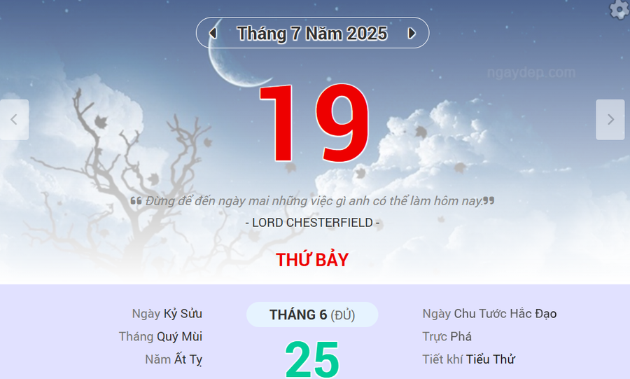 Lịch âm 19/7 - Xem lịch âm ngày 19/7