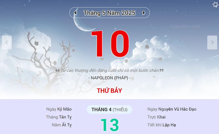Lịch âm 10/5 - Xem lịch âm ngày 10/5
