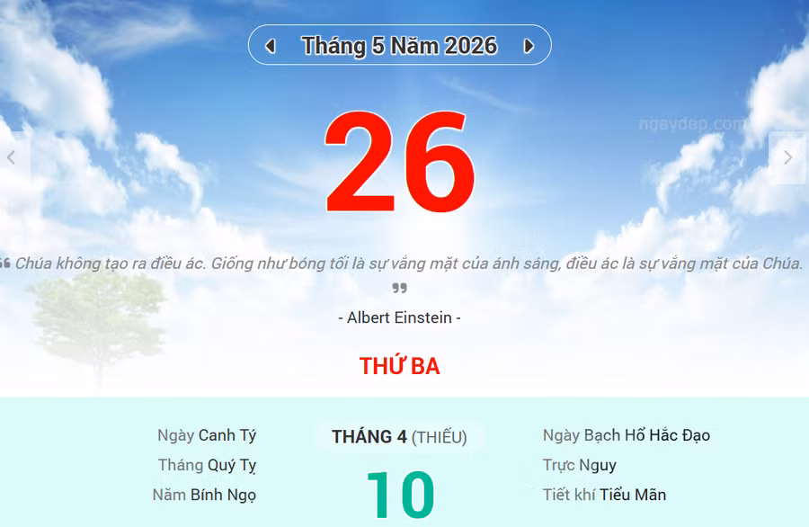 Lịch âm 26/5 - Xem lịch âm ngày 26/5