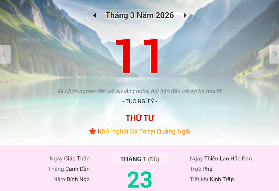 Lịch âm 11/3 - Xem lịch âm ngày 11/3