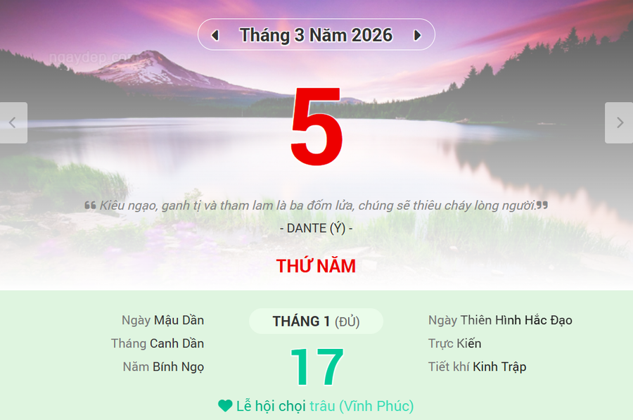 Lịch âm 5/3 - Xem lịch âm ngày 5/3