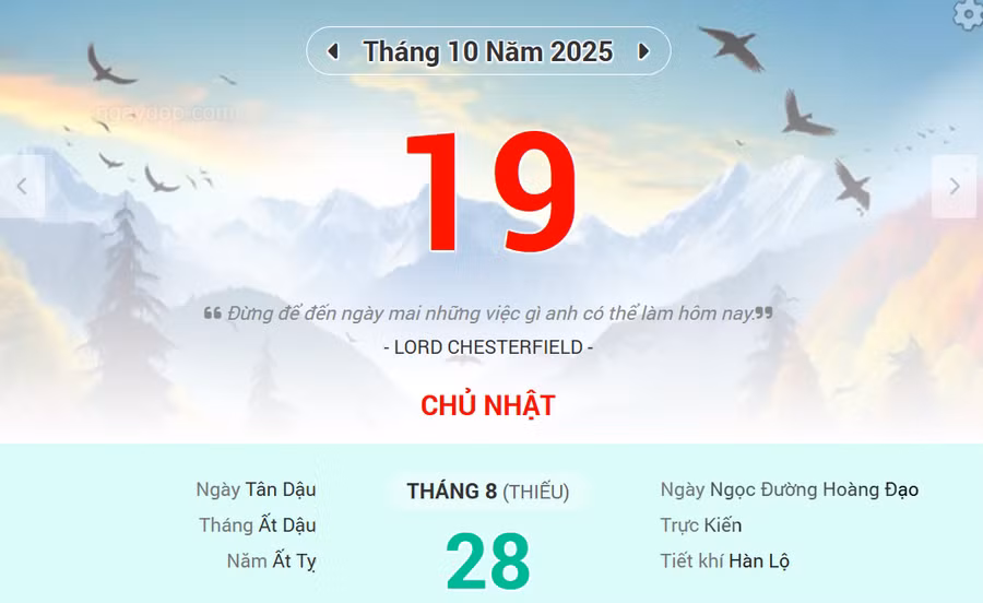 Lịch âm 19/10 - Xem lịch âm ngày 19/10