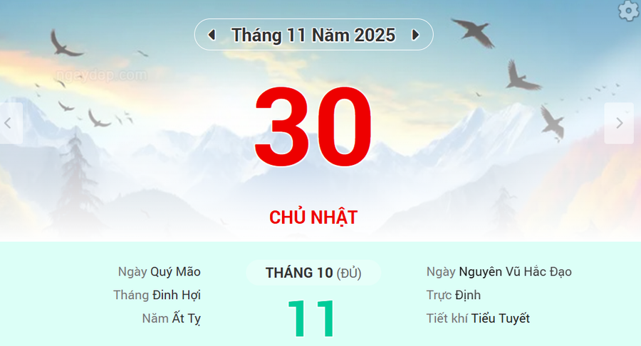 Lịch âm 30/11 - Xem lịch âm ngày 30/11