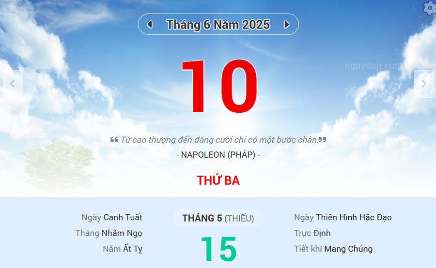 Lịch âm 10/6 - Xem lịch âm ngày 10/6