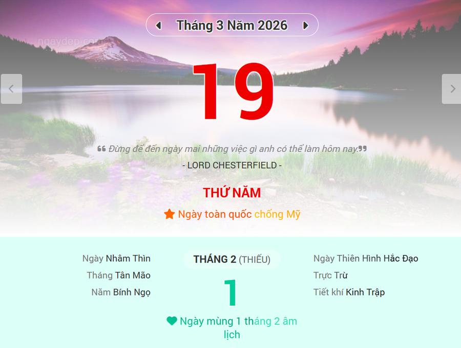 Lịch âm 19/3 - Xem lịch âm ngày 19/3