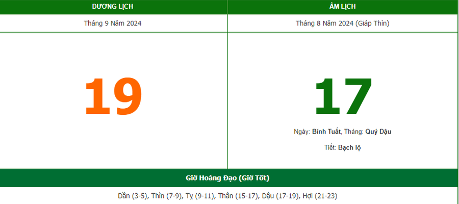 Lịch âm 19/9 - Xem lịch âm ngày 19/9