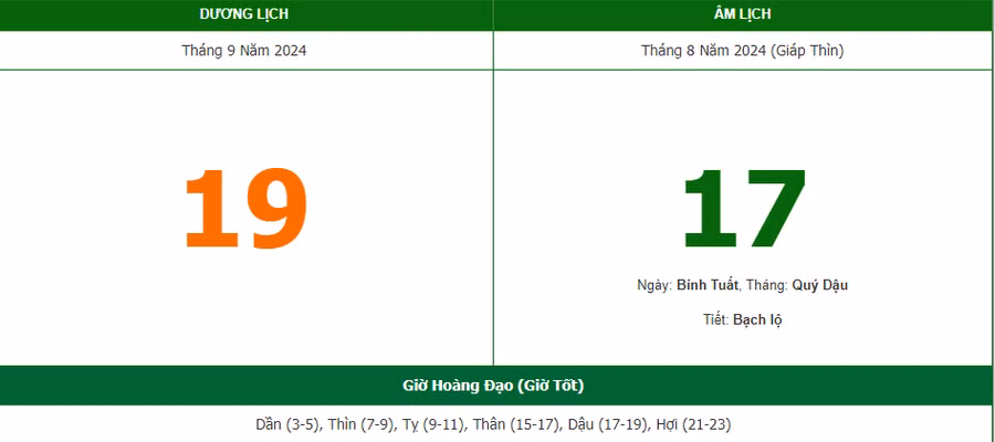 Lịch âm 19/9 - Xem lịch âm ngày 19/9