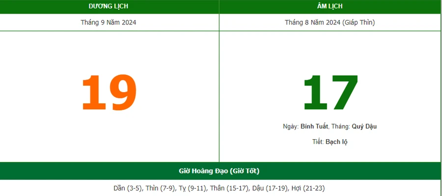 Lịch âm 19/9 - Xem lịch âm ngày 19/9