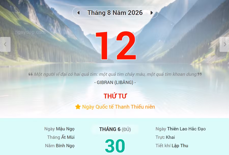 Lịch âm 12/8 - Xem lịch âm ngày 12/8