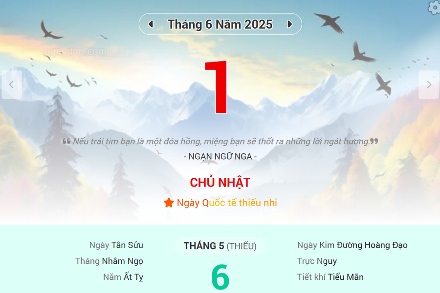 Lịch âm 1/6 - Xem lịch âm ngày 1/6
