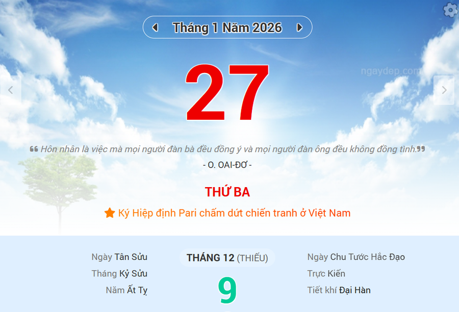 Lịch âm 27/1 - Xem lịch âm ngày 27/1/2026