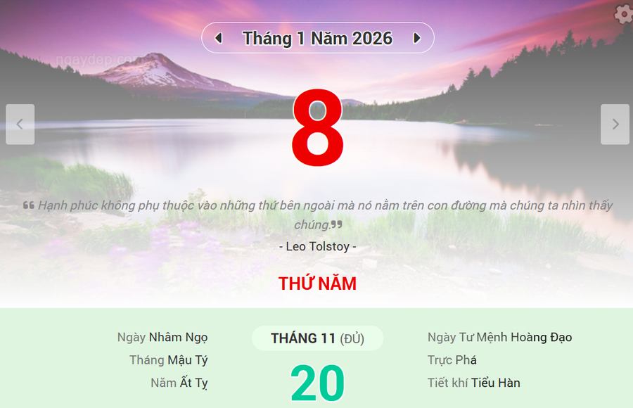 Lịch âm 8/1 - Xem lịch âm ngày 8/1/2026