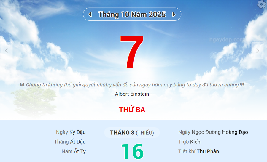 Lịch âm 7/10 - Xem lịch âm ngày 7/10