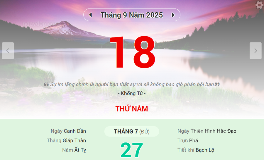 Lịch âm 18/8 - Xem lịch âm ngày 18/8