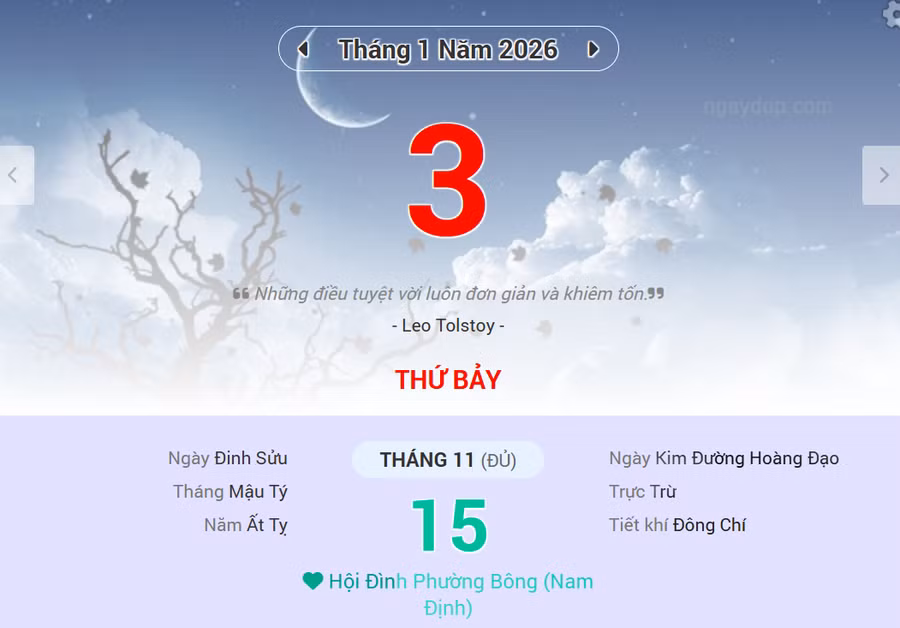 Lịch âm 3/1 - Xem lịch âm ngày 3/1/2026 