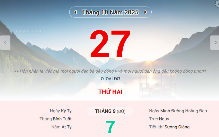 Lịch âm 27/10 - Xem lịch âm ngày 27/10