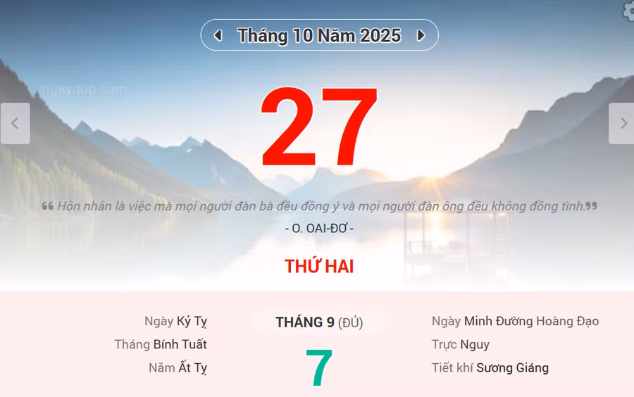 Lịch âm 27/10 - Xem lịch âm ngày 27/10