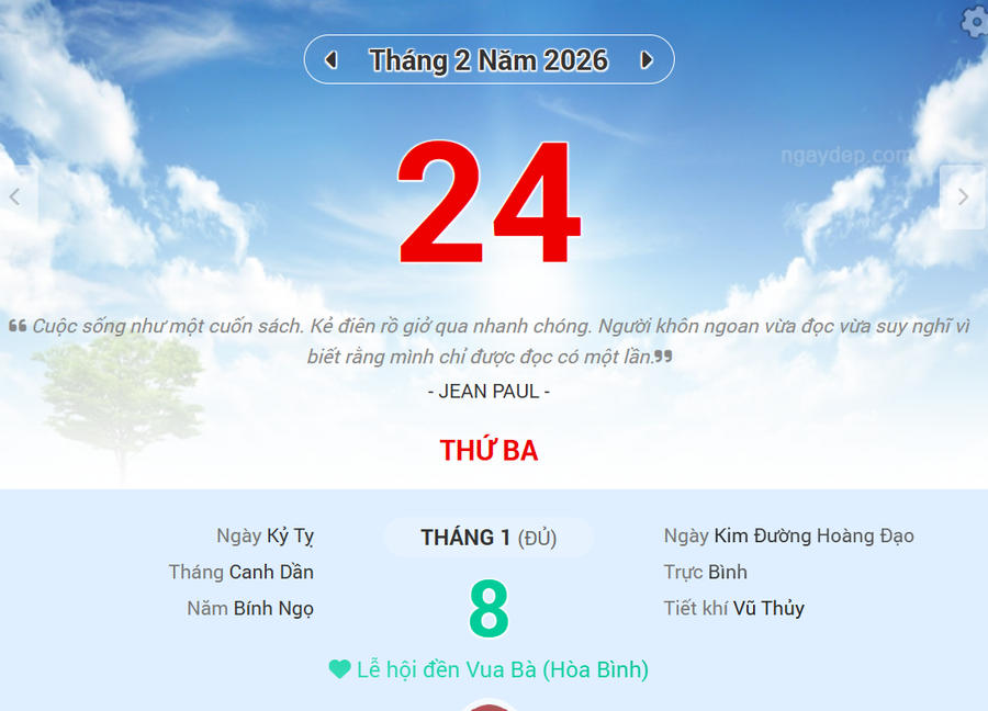 Lịch âm 24/2 - Xem lịch âm ngày 24/2
