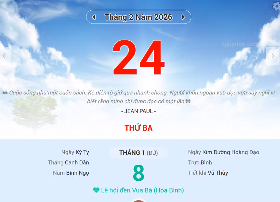 Lịch âm 24/2 - Xem lịch âm ngày 24/2