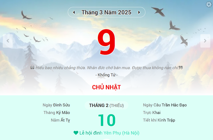 Lịch âm 9/3 - Xem lịch âm ngày 9/3