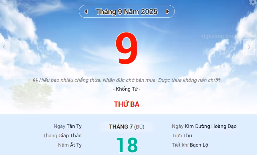 Lịch âm 9/9 - Xem lịch âm ngày 9/9
