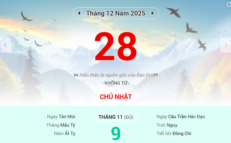 Lịch âm 28/12 - Xem lịch âm ngày 28/12