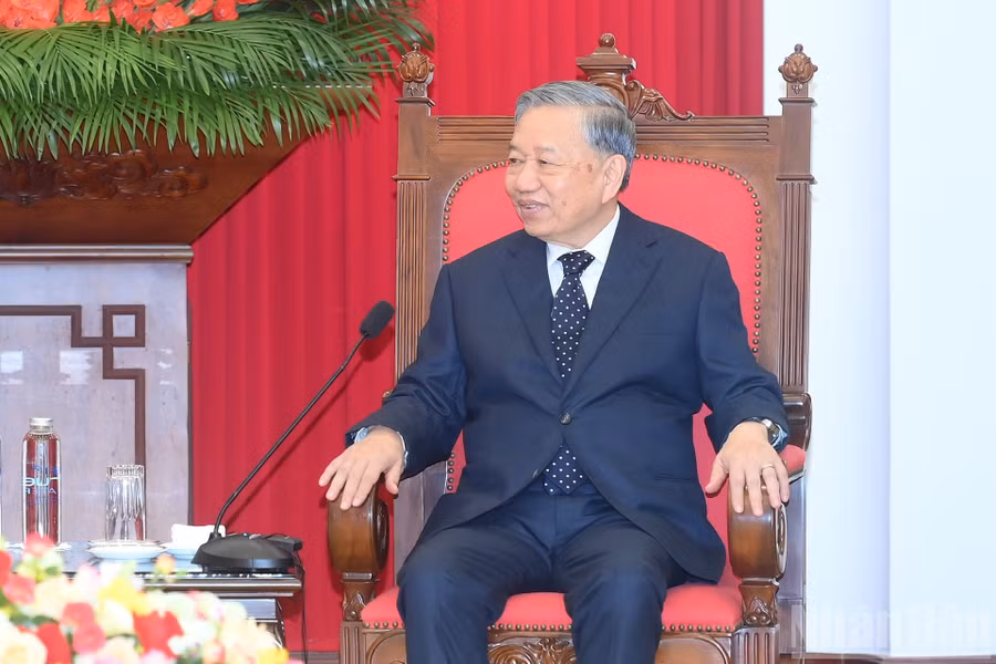 Tổng Bí thư Tô Lâm phát biểu tại cuộc tiếp.