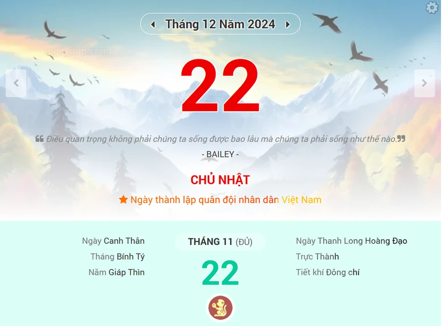 Lịch âm 22/12 - Xem lịch âm ngày 22/12