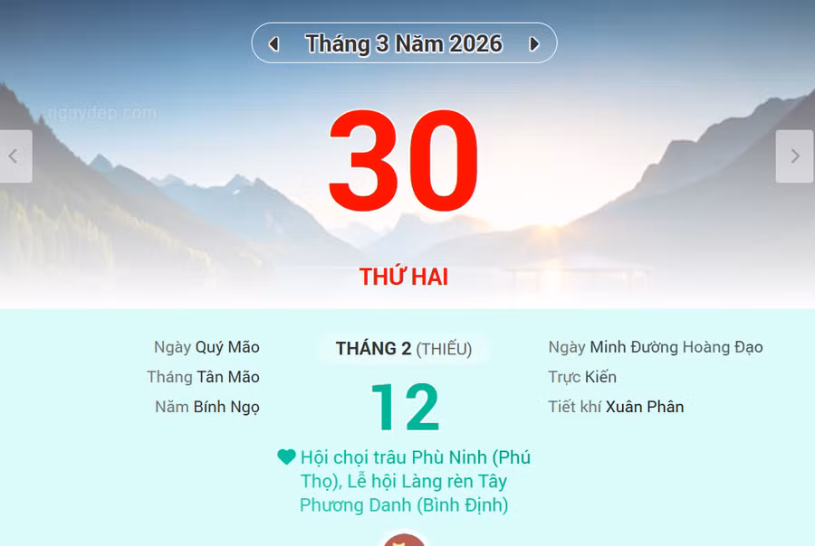Lịch âm 30/3 - Xem lịch âm ngày 30/3