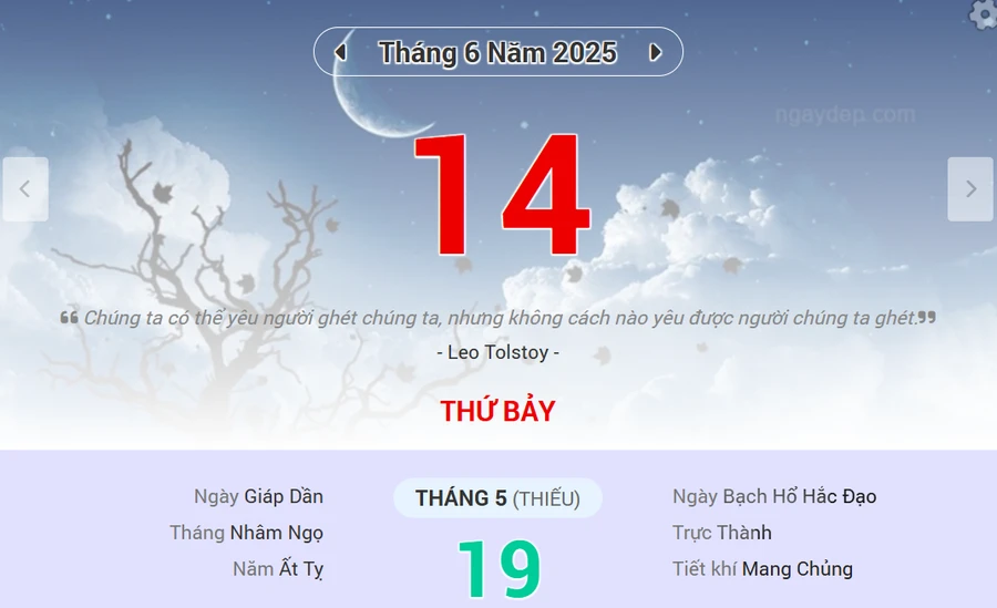Lịch âm 14/6 - Xem lịch âm ngày 14/6